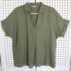 Charter Club Luxury Linen Womens SIZE L Olive Green Top